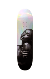 a skateboard with an image of a woman on it